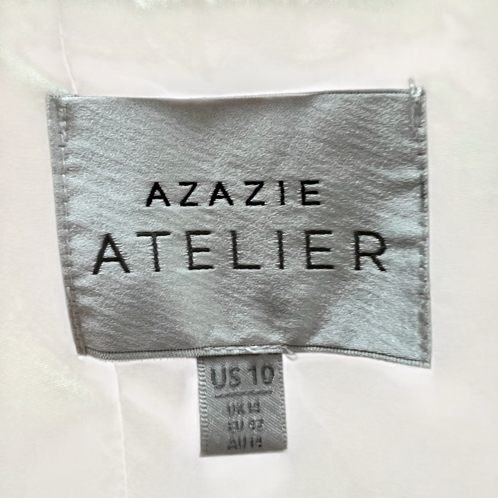 Azazie Atelier Emma Stretch Satin Pleated Midi Dress Corset Cream 10 - Picture 12 of 17